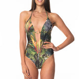 Sottogiacca / Costume Intero Stringhe Anello Oro Tropical
