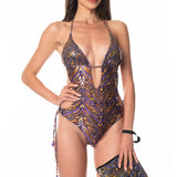 Sottogiacca / Costume Trikini Stringhe Paillettes Purple Python