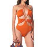 Sottogiacca / Costume Intero Incrociato Cerchio Oro Shine Arancione