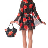 Kimono Corto Black & White Flowers