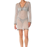 MINI ABITO MANICA LUNGA RETE ARGENTO