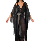 CAFTANO FRANGIA CINTURA SWAROVSKI PLISSE' NERO