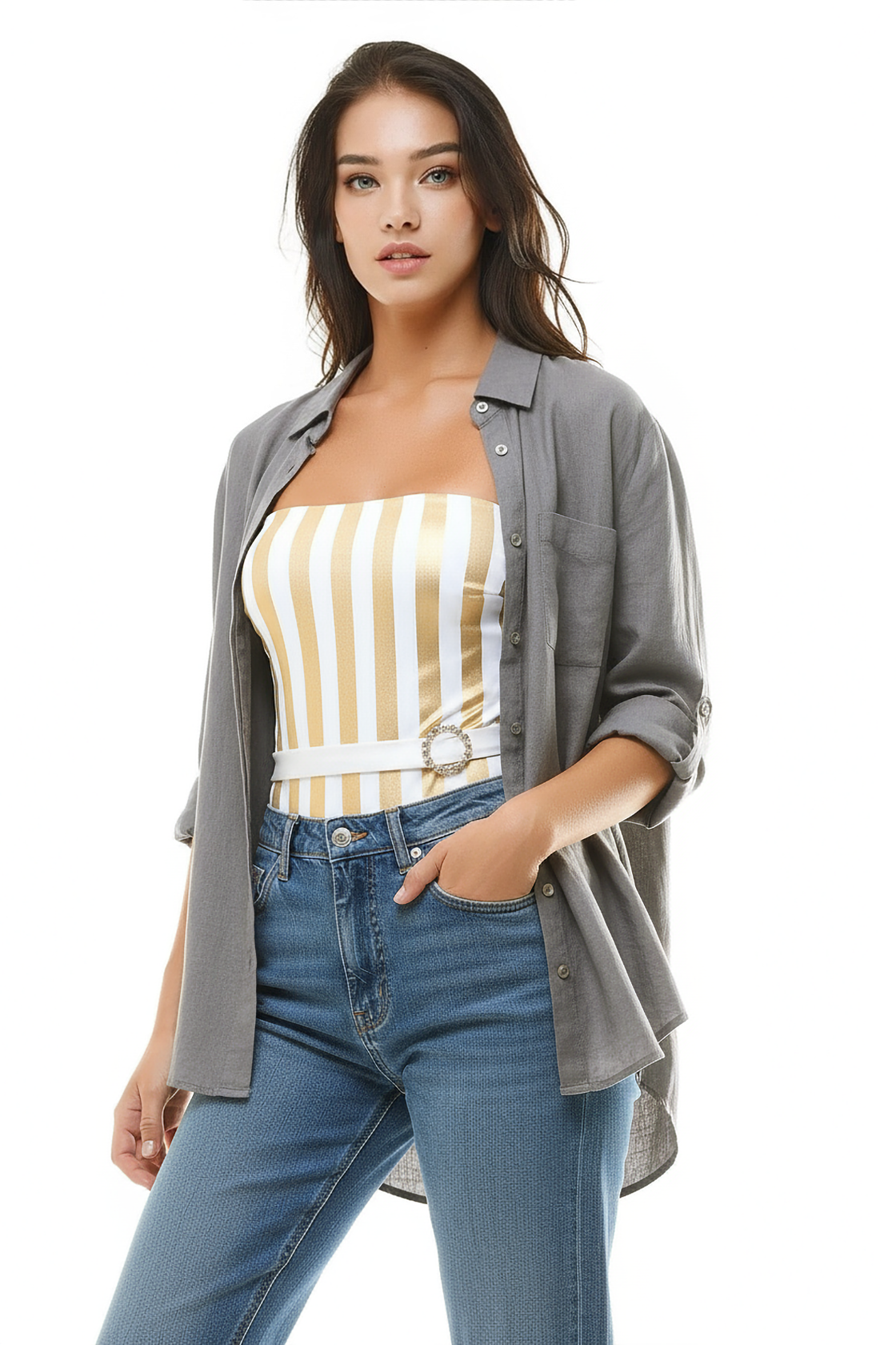 Sottogiacca / Costume Intero Décolleté Riga Oro Fibbia Gioiello