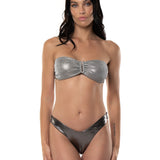 BIKINI FASCIA A V RETE ARGENTO LAMINATO