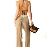 Pantalone largo plissé beige