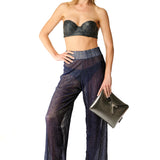 Pantalone largo plisse' blu