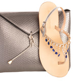 Sandalo gioiello vero cuoio- Blu