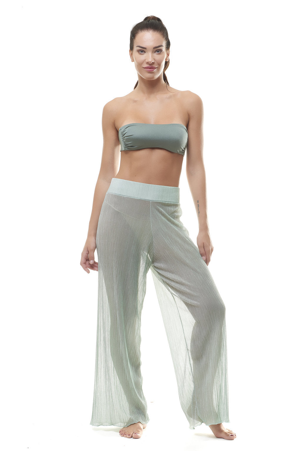 Wide Lame Green Trousers