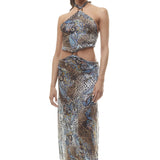 Abito Lungo Rombo Animalier Anelli