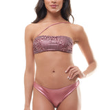 Salmon Sequin Bandeau Bikini