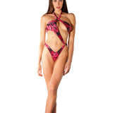 JACQUELINE Trikini asimmetrico con anelli foliage